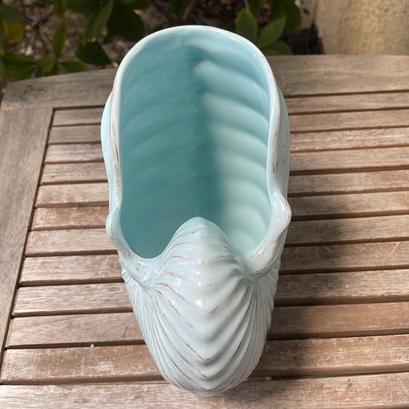 Vintage Blue Nautilus Shell Planter Vase - Picture 3 of 8